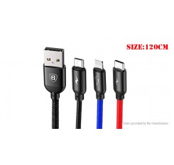 Authentic Baseus 3-in-1 USB-C/Micro-USB/8-pin Braided Data & Charging Cable (120cm)