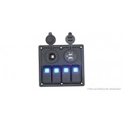 3-in-1 LED Rocker Switch Panel + Cigarette Socket + Dual USB Charger