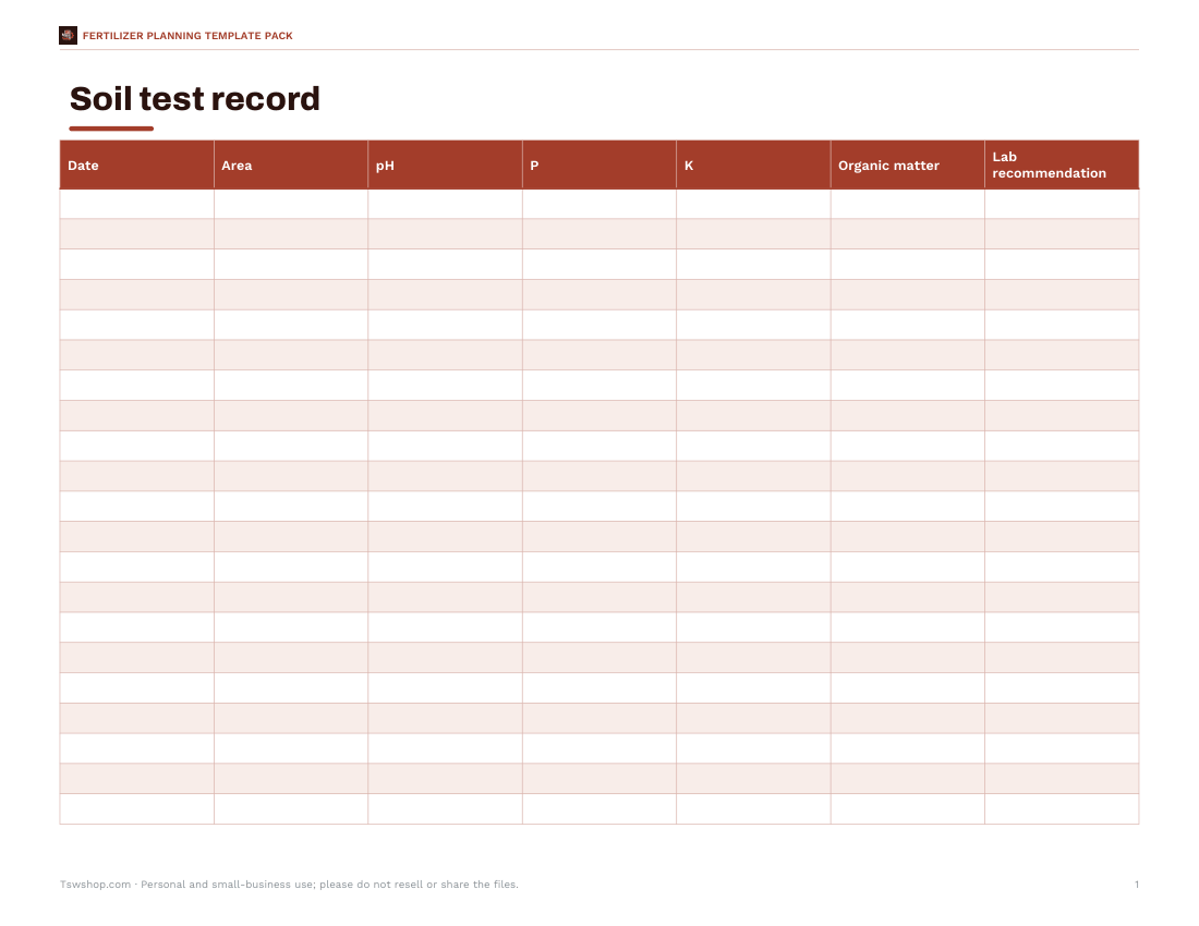 Preview of the first page of Soil test record (PDF/DOCX/XLSX)